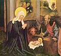 Nativity by Hans Schäufelein, c. 1507. By now the chaperon is back to being work clothing. St Joseph has his over his shoulder, and all the shepherds have them, with the hood pulled back.