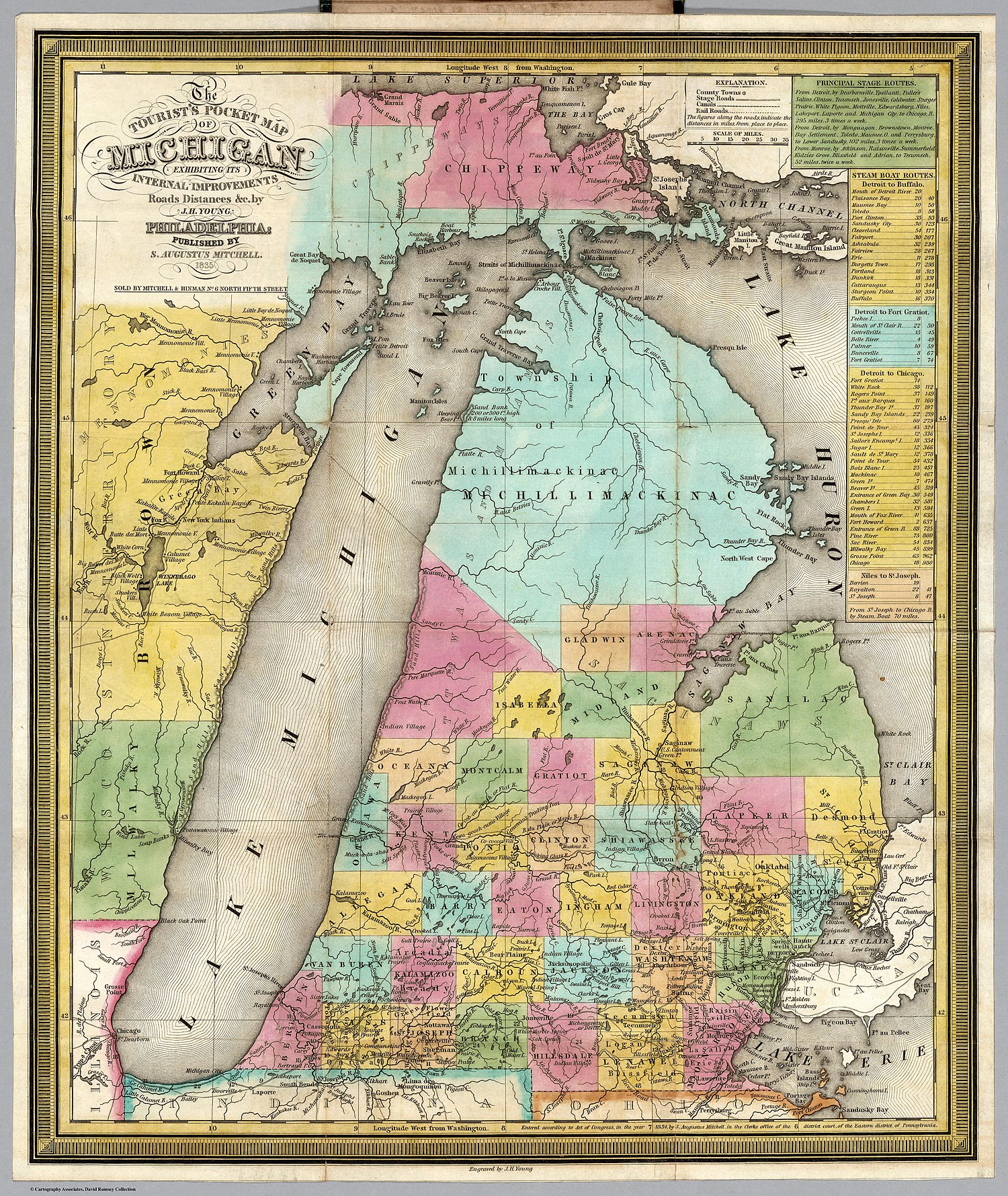 Wisconsin Territory depicted on this 1835 Tourist's Pocket Map Of Michigan, showing a Menominee-filled Brown County, Wisconsin, that spans the northern half of the territory