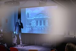 Guest speaker Mauricio Giraldo from the NYPL at Wiki Loves Maps Helsinki 2015