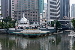View of the mosque at the confluence of Gombak and Klang rivers