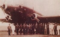 Italian pilots of a Savoia-Marchetti SM.75 long-range cargo aircraft meeting with Japanese officials upon arriving in East Asia in 1942