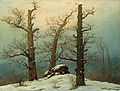 Image 2 Cairn in Snow Painting: Caspar David Friedrich Cairn in Snow is a landscape painting by Caspar David Friedrich that was completed in 1807. The painting is a Romantic allegorical landscape, showing a pagan burial site between three oaks, near the town Gützkow in Germany. It is held by the Galerie Neue Meister in Dresden, Germany.