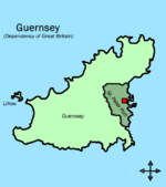 Location of Saint Peter Port on Guernsey, in the Channel Islands