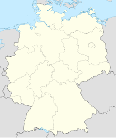 Mapa konturowa Niemiec, u góry nieco na lewo znajduje się punkt z opisem „Wieża telewizyjna w Bremie”