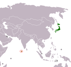 Map indicating locations of Japan and Maldives
