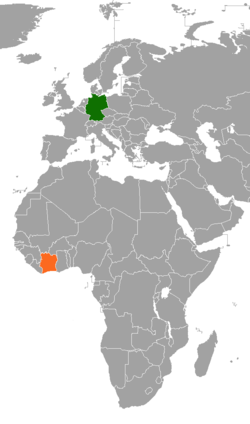 Map indicating locations of Germany and Ivory Coast