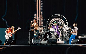 The American rock band Red Hot Chili Peppers performing live in 2022