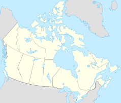 Mapa konturowa Kanady, na dole po prawej znajduje się punkt z opisem „Stade de l'Université de Sherbrooke”
