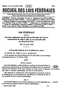 Photocopie de la page 1627 du Recueil officiel du droit fédéral de 1949.
