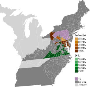 Map of presidential election results by county, shaded according to the vote share of the highest result for an elector of any given party