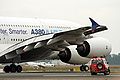 English: A380 shortly before takeoff in Bordeaux-Mérignac, France, 2010