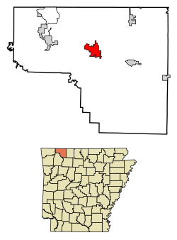 Location of Berryville in Carroll County, Arkansas.