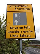 Road sign reminding motorists to drive on the left in Ireland