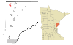 Location of the city of Denham within Pine County, Minnesota