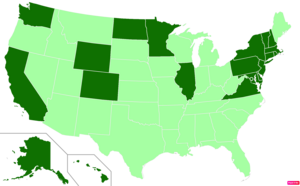 States in the United States by per capita income according to the U.S. Census Bureau American Community Survey 2013–2017 5-Year Estimates.[238] States with per capita incomes higher than the United States as a whole are in full green.