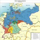 Political map of central Europe showing the 26 areas that became part of the united German Empire in 1871. Prussia, based in the northeast, dominates in size, occupying about 40% of the new empire.