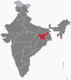 The map of India showing Jharkhand