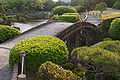 Wood and stone bridge at Suizen-ji garden. The garden was begun in 1636.