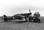 Hawker Hurricane Mk I, N2358 Z, of No. 1 Squadron is refuelled while undergoing an engine check at Vassincourt, France, during 1940.