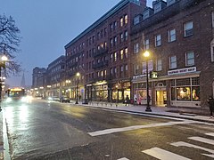 Storefronts along Massachusetts Ave. in winter