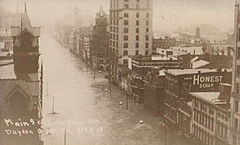 Main Stree in Dayton, Ohio, with several feet of water during the flood