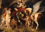 Peter Paul Rubens, Perseus and Andromeda, c. 1622, showing the moment that Perseus and Pegasus free Andromeda[52]