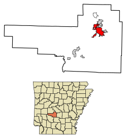 Location of Malvern in Hot Spring County, Arkansas.