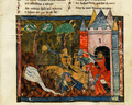 Calogrenant at the fountain in the BN MS fr.1433 manuscript of Yvain (c. 1325)