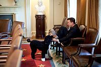 Bo in the Cabinet Room (shown with Oval Office director Brian Mosteller)