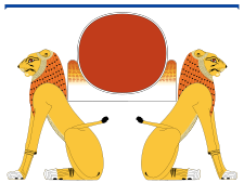 Zobrazení boha Akera v podobě lvích hlav