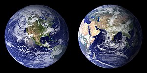 Two views of the Earth from space.