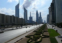 Right-hand traffic on Sheikh Zayed Road in Dubai, United Arab Emirates