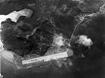 Chuuk Airport (Formerly Moen Airfield 1) in February 1944 from a TBF Avenger of VT-6 from the USS Intrepid CV-11.