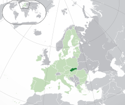 Lega  Slovaške  (temno zelena) – na Evropski celini  (zelena & temno siva) – v Evropski uniji  (zelena)  —  [Legenda]