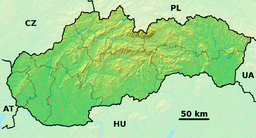 Zvolen markerat på en karta över Slovakien