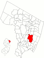 Location of Teaneck in Bergen County highlighted in red (right). Inset map: Location of Bergen County in New Jersey highlighted in red (left). Interactive map of Teaneck, New Jersey