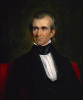 A half-length painting of Polk, looking to one side