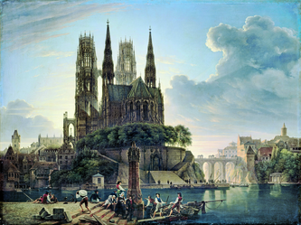 Karl Friedrich Schinkel, Cathédrale gothique au bord de l'eau (de) (1813)