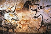 Upper Paleolithic cave painting of aurochs, horses and deer, Lascaux, c. 17,300 years old