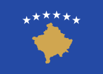 Vlag van Kosovo (2008–), verteenwoordig die Kosovaarse Albanese en die vyf minderhede in Kosovo