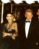 Hallyday with his third wife Adeline Blondieau at the 1992 Cannes Film Festival
