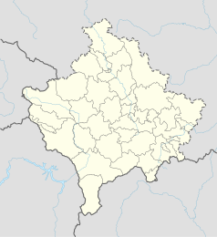 Mapa konturowa Kosowa, blisko centrum na dole znajduje się punkt z opisem „Prizren”