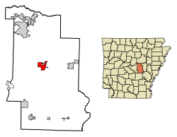 Location of Lonoke in Lonoke County, Arkansas.