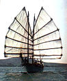 The bedar Naga Pelangi 45'/13.7 m (LOD) sailing wing to wing near Pulau Perhentian off the Terengganu coast, 1998