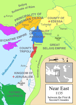 Kerajaan Yerusalem dan negara-negara Tentara Salib lainnya dalam konteks daerah Timur Dekat pada tahun 1135.
