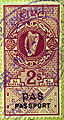 Two shilling passport revenue stamp, 1939.