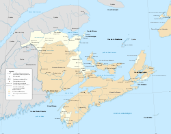 Approximate map of the most commonly accepted definition of Acadia