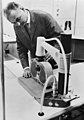 Demonstrating a mechanical heart massage device, Vienna, 1967