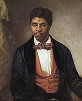 Peinture à l'huile couleurs, en buste d'un homme noir avec des cheveux bruns fournis et une moustache, veste sombre sur gilet et cravate corail