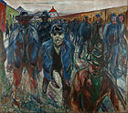 Workers on their Way Home, 1913–14, 227 cm × 201 cm (89+1⁄4 in × 79+1⁄4 in), Munch Museum, Oslo